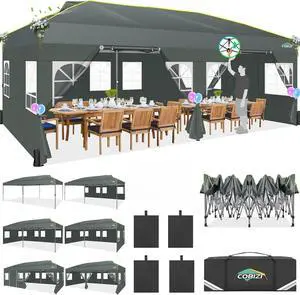 10x20 Pop Up Canopy with 6 Sidewalls One Push Setup, Grey 10x20 Pop Up Canopy with 6 Sidewalls One Push Setup, Grey