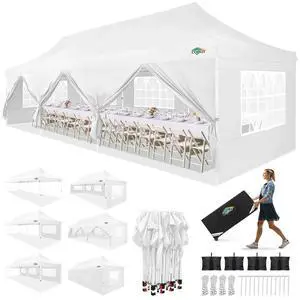 10x30 Pop up Canopy Tent for Parties, Roller Bag,8 Walls,4 Sandbags 10x30 Pop up Canopy Tent for Parties, Roller Bag,8 Walls,4 Sandbags