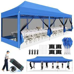 10x30 Heavy Duty Pop Up Canopy Tent, Removable Mesh Sidewalls 10x30 Heavy Duty Pop Up Canopy Tent, Removable Mesh Sidewalls