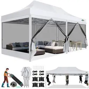 10x20 Heavy Duty Pop Up Canopy Tent with Mosquito Netting Sidewalls 10x20 Heavy Duty Pop Up Canopy Tent with Mosquito Netting Sidewalls