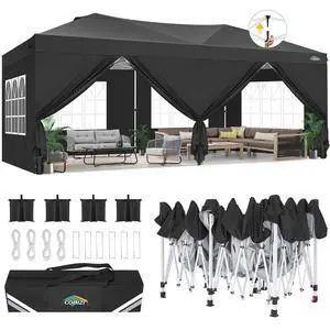 Canopy 10x20 Pop Up Canopy Tent with 6 Sidewalls, One Push Party Tents for Parties Outdoor Wedding Waterproof Gazebo Commercial Event Tent with Sandbags, Black Canopy 10x20 Pop Up Canopy Tent with 6 Sidewalls, One Push Party Tents for Parties Outdoor Wedding Waterproof Gazebo Commercial Event Tent with Sandbags, Black