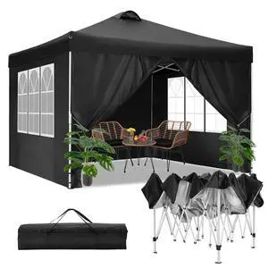 Canopy 10x10 Pop Up Canopy Tent with 4 Sidewalls, One Push Party Tents for Parties Outdoor Wedding Waterproof Gazebo Commercial Event Tent with Sandbags, Classic Black Canopy 10x10 Pop Up Canopy Tent with 4 Sidewalls, One Push Party Tents for Parties Outdoor Wedding Waterproof Gazebo Commercial Event Tent with Sandbags, Classic Black