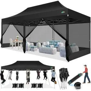 10x20 Heavy Duty Pop up Canopy with 6 Sidewalls, Canopy Tent with Mosquito Netting, Easy up Screen Party Tent for Parties Wedding Outdoor Patio Commercial Gazebo with Roller Bag, Black 10x20 Heavy Duty Pop up Canopy with 6 Sidewalls, Canopy Tent with Mosquito Netting, Easy up Screen Party Tent for Parties Wedding Outdoor Patio Commercial Gazebo with Roller Bag, Black