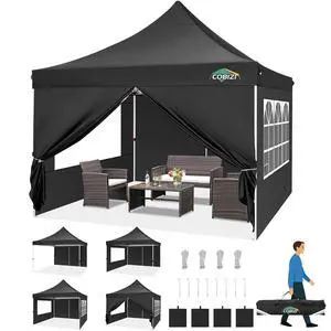 Canopy 10x10 Pop Up Canopy Tent with 4 Sidewalls, Commercial Party Tent Ez Waterproof Outdoor Instant Gazebo UV 50+ Event Shelter, Garden Tents for Parties Camping with Sandbags, Black Canopy 10x10 Pop Up Canopy Tent with 4 Sidewalls, Commercial Party Tent Ez Waterproof Outdoor Instant Gazebo UV 50+ Event Shelter, Garden Tents for Parties Camping with Sandbags, Black