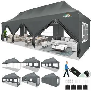 Canopy Tent 10x30 Pop Up Canopy with 8 Removable Sidewalls Party Tents for Parties Wedding Patio Commercial Waterproof and UV50+ Ez Outdoor Instant Gazebo with Roller Bag & 4 SandbagsGrey Canopy Tent 10x30 Pop Up Canopy with 8 Removable Sidewalls Party Tents for Parties Wedding Patio Commercial Waterproof and UV50+ Ez Outdoor Instant Gazebo with Roller Bag & 4 SandbagsGrey