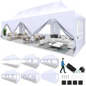 10x30 Pop Up Canopy with 8 Removable Sidewalls Party Tents for Parties Wedding Patio Commercial Waterproof and UV50+ Ez Outdoor Instant Gazebo with Roller Bag & 4 SandbagsSwan White 10x30 Pop Up Canopy with 8 Removable Sidewalls Party Tents for Parties Wedding Patio Commercial Waterproof and UV50+ Ez Outdoor Instant Gazebo with Roller Bag & 4 SandbagsSwan White