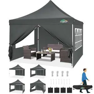 10x10 Pop Up Canopy with 4 Removable Sidewalls, Easy Set Up Canopy Tent, Waterproof Instant Party Tents for Weddings & Parties, UPF 50+ UV Protection, 3-Height Adjustable Frame,Grey 10x10 Pop Up Canopy with 4 Removable Sidewalls, Easy Set Up Canopy Tent, Waterproof Instant Party Tents for Weddings & Parties, UPF 50+ UV Protection, 3-Height Adjustable Frame,Grey