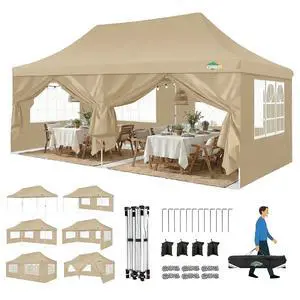 Canopy 10x20 Pop Up Canopy Tent with 6 Sidewalls, Waterproof Commercial Canopy Ez Outdoor Instant Gazebo Easy to Set up Event Shelter, Garden Tents for Parties with Sandbags, Khaki Canopy 10x20 Pop Up Canopy Tent with 6 Sidewalls, Waterproof Commercial Canopy Ez Outdoor Instant Gazebo Easy to Set up Event Shelter, Garden Tents for Parties with Sandbags, Khaki