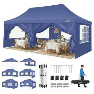 Canopy 10x20 Pop Up Canopy Tent with Sidewalls, Waterproof Commercial Canopy Ez Outdoor Instant Gazebo UV Protection 50+ Event Shelter, Garden Tents for Parties with Sandbags, Navy Blue Canopy 10x20 Pop Up Canopy Tent with Sidewalls, Waterproof Commercial Canopy Ez Outdoor Instant Gazebo UV Protection 50+ Event Shelter, Garden Tents for Parties with Sandbags, Navy Blue