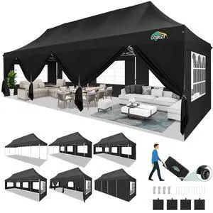 Canopy Tent 10x30 Pop Up Canopy with 8 Removable Sidewalls Party Tents for Parties Wedding Patio Commercial Waterproof and UV50+ Ez Outdoor Instant Gazebo with Roller Bag & 4 SandbagsBlack Canopy Tent 10x30 Pop Up Canopy with 8 Removable Sidewalls Party Tents for Parties Wedding Patio Commercial Waterproof and UV50+ Ez Outdoor Instant Gazebo with Roller Bag & 4 SandbagsBlack
