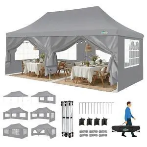 Canopy 10x20 Pop Up Canopy Party Tent with 6 Sidewalls, Waterproof Commercial Canopy Ez Outdoor Instant Gazebo UV Protection 50+ Event Shelter, Garden Tents for Parties with Sandbags, Dark Gray Canopy 10x20 Pop Up Canopy Party Tent with 6 Sidewalls, Waterproof Commercial Canopy Ez Outdoor Instant Gazebo UV Protection 50+ Event Shelter, Garden Tents for Parties with Sandbags, Dark Gray