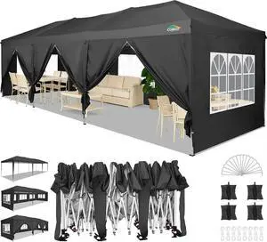 Canopy 10x30 Pop Up Canopy Tent with 8 Sidewalls Party Tents for Parties Wedding Backyard Waterproof Outdoor Commercial Event Tent with Stakes, Ropes, Sandbags, Black Canopy 10x30 Pop Up Canopy Tent with 8 Sidewalls Party Tents for Parties Wedding Backyard Waterproof Outdoor Commercial Event Tent with Stakes, Ropes, Sandbags, Black