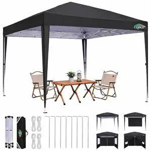 10x10 Pop up Canopy Tent, 10 by 10 Easy Setup Pop up Gazebo with 4 Sidewalls & Center Lock, Small Portable Instant Waterproof Outdoor Tent Canopy for Patio Backyard Vendor Event Sports (Black) 10x10 Pop up Canopy Tent, 10 by 10 Easy Setup Pop up Gazebo with 4 Sidewalls & Center Lock, Small Portable Instant Waterproof Outdoor Tent Canopy for Patio Backyard Vendor Event Sports (Black)