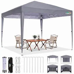 10x10 Pop up Canopy Tent, 10 by 10 Easy Setup Pop up Gazebo with 4 Sidewalls & Center Lock, Small Portable Instant Waterproof Outdoor Tent Canopy for Patio Backyard Vendor Event Sports (Gray) 10x10 Pop up Canopy Tent, 10 by 10 Easy Setup Pop up Gazebo with 4 Sidewalls & Center Lock, Small Portable Instant Waterproof Outdoor Tent Canopy for Patio Backyard Vendor Event Sports (Gray)