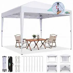 10x10 Pop up Canopy Tent, 10 by 10 Easy Setup Pop up Gazebo with 4 Sidewalls & Center Lock, Small Portable Instant Waterproof Outdoor Tent Canopy for Patio Backyard Vendor Event Sports (White) 10x10 Pop up Canopy Tent, 10 by 10 Easy Setup Pop up Gazebo with 4 Sidewalls & Center Lock, Small Portable Instant Waterproof Outdoor Tent Canopy for Patio Backyard Vendor Event Sports (White)