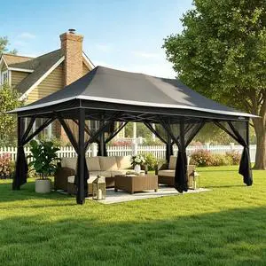 12x20 Pop Up Gazebo on Clearance with Mosquito Netting, Dark Gray 12x20 Pop Up Gazebo on Clearance with Mosquito Netting, Dark Gray