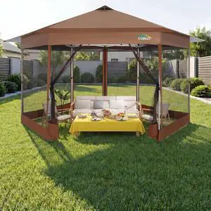 14x14 Pop Up Gazebo on Clearance with Mosquito Netting, Brown 14x14 Pop Up Gazebo on Clearance with Mosquito Netting, Brown