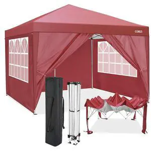 Durable Ez Pop-up Canopy Tent 10x10 with 4 Sidewalls, Outdoor Instant Sun Shade (red, 10x10) Durable Ez Pop-up Canopy Tent 10x10 with 4 Sidewalls, Outdoor Instant Sun Shade (red, 10x10)