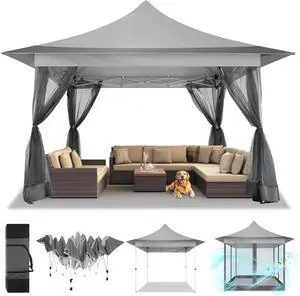 12x12 Pop Up Gazebo with Netting & Carry Bag for Patio, Dark Gray 12x12 Pop Up Gazebo with Netting & Carry Bag for Patio, Dark Gray