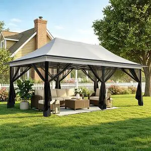 12x20 Pop Up Gazebo on Clearance with Mosquito Netting, Light Gray 12x20 Pop Up Gazebo on Clearance with Mosquito Netting, Light Gray