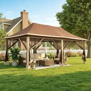12x20 Pop Up Gazebo on Clearance with Mosquito Netting, Brown 12x20 Pop Up Gazebo on Clearance with Mosquito Netting, Brown