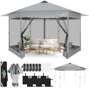 13x13 Pop Up Gazebo with Mosquito Netting, Light Gray 13x13 Pop Up Gazebo with Mosquito Netting, Light Gray