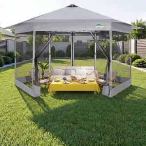 16x16 Pop Up Gazebo with Mosquito Netting, Waterproof, Light Gray 16x16 Pop Up Gazebo with Mosquito Netting, Waterproof, Light Gray