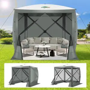 6x6ft Pop Up Gazebo, Screen Tent with Carry Bag & Stakes, Gray 6x6ft Pop Up Gazebo, Screen Tent with Carry Bag & Stakes, Gray
