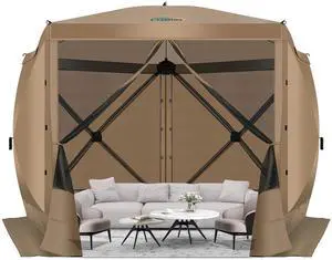 10x10 Pop Up Gazebo, Screen Tent with Carry Bag & Stakes, Khaki 10x10 Pop Up Gazebo, Screen Tent with Carry Bag & Stakes, Khaki