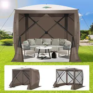 6x6 Pop Up Gazebo, Screen Tent with Carry Bag & Ground Stakes, Brown 6x6 Pop Up Gazebo, Screen Tent with Carry Bag & Ground Stakes, Brown