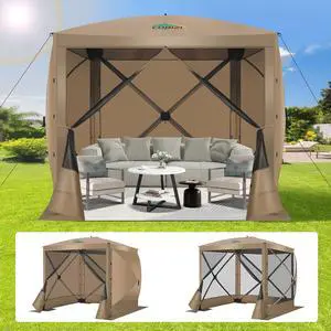 6x6 Pop Up Gazebo, Screen Tent with Carry Bag & Ground Stakes, Khaki 6x6 Pop Up Gazebo, Screen Tent with Carry Bag & Ground Stakes, Khaki