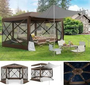 12x12 Pop Up Gazebo on Clearance for Stargazing with Poles, Brown 12x12 Pop Up Gazebo on Clearance for Stargazing with Poles, Brown