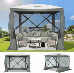 6x6FT Pop Up Gazebo Tent, Screen Room with Carry Bag, Gray 6x6FT Pop Up Gazebo Tent, Screen Room with Carry Bag, Gray