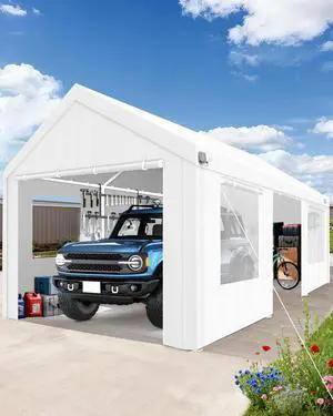 Carport 12x20FT Heavy Duty Portable Garage, 2.0 Powder Coated Frame(Better Than Galvanized), Waterproof Shelter with Removable Sidewalls & Windows, Built-in Sandbags, for Car/Boat/SUV, White Carport 12x20FT Heavy Duty Portable Garage, 2.0 Powder Coated Frame(Better Than Galvanized), Waterproof Shelter with Removable Sidewalls & Windows, Built-in Sandbags, for Car/Boat/SUV, White