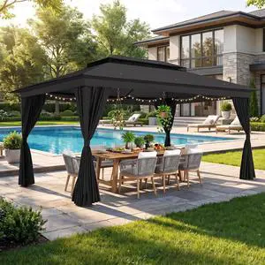10x15 Outdoor Patio Gazebo with Privacy Curtains, Black 10x15 Outdoor Patio Gazebo with Privacy Curtains, Black