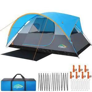 8 Person Camping Tent with Rainfly & Screen, Waterproof, Blue 8 Person Camping Tent with Rainfly & Screen, Waterproof, Blue