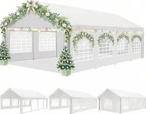 13x26 Heavy Duty Party Tent Outdoor Waterproof Canopy with 10 Church Windows & 8 Sidewalls, Built-in Sandbag, White Powder Coating Commercial Event Shelter Tents for Parties BBQ Patio Wedding 13x26 Heavy Duty Party Tent Outdoor Waterproof Canopy with 10 Church Windows & 8 Sidewalls, Built-in Sandbag, White Powder Coating Commercial Event Shelter Tents for Parties BBQ Patio Wedding
