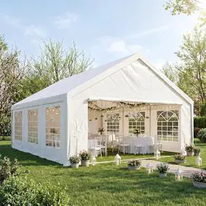 20x20 Heavy Duty Party Tent Outdoor Waterproof Canopy with 10 Church Windows & 6 Sidewalls, Built-in Sandbag, White Powder Coating Commercial Event Shelter Tents for Parties Wedding BBQ Patio 20x20 Heavy Duty Party Tent Outdoor Waterproof Canopy with 10 Church Windows & 6 Sidewalls, Built-in Sandbag, White Powder Coating Commercial Event Shelter Tents for Parties Wedding BBQ Patio