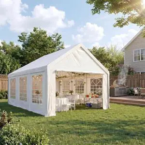 16x20 Heavy Duty Party Tent Outdoor Waterproof Canopy with 10 Church Windows & 6 Sidewalls, Built-in Sandbag, White Powder Coating Commercial Event Shelter Tents for Parties Wedding BBQ Patio 16x20 Heavy Duty Party Tent Outdoor Waterproof Canopy with 10 Church Windows & 6 Sidewalls, Built-in Sandbag, White Powder Coating Commercial Event Shelter Tents for Parties Wedding BBQ Patio