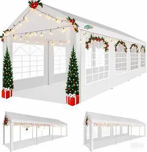 10x30 Heavy Duty Party Tent Outdoor Waterproof Canopy with 8 Church Windows & 8 Sidewalls, Built-in Sandbag, White Powder Coating Commercial Event Shelter Tents for Parties Wedding BBQ Patio 10x30 Heavy Duty Party Tent Outdoor Waterproof Canopy with 8 Church Windows & 8 Sidewalls, Built-in Sandbag, White Powder Coating Commercial Event Shelter Tents for Parties Wedding BBQ Patio