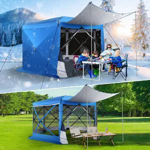 12x12 FT Pop Up Canopy Extendable Tent, Gazebos On Clearance with Removable Roof, Screened in Gazebo with sidewalls, Screen Tents Portable carpas para Patio for Outdoor Camping,Backyard,Blue 12x12 FT Pop Up Canopy Extendable Tent, Gazebos On Clearance with Removable Roof, Screened in Gazebo with sidewalls, Screen Tents Portable carpas para Patio for Outdoor Camping,Backyard,Blue