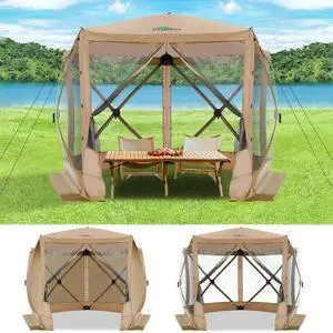 10x10FT Pop up Canopy Tent, Screened in Gazebos with Sidewalls,Khaki 10x10FT Pop up Canopy Tent, Screened in Gazebos with Sidewalls,Khaki