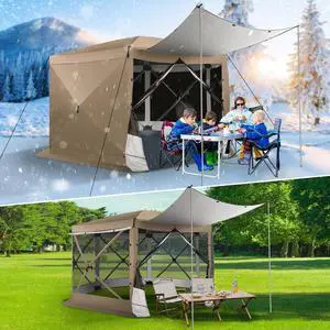 12x12 FT Pop Up Canopy Party Tent, Gazebos with Removable Roof,Khaki 12x12 FT Pop Up Canopy Party Tent, Gazebos with Removable Roof,Khaki