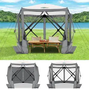 10x10FT Pop up Canopy Tent, Screened in Gazebos with Sidewalls, Gray 10x10FT Pop up Canopy Tent, Screened in Gazebos with Sidewalls, Gray