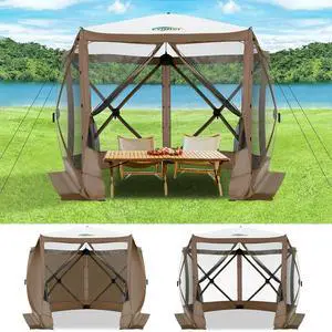 10x10FT Pop up Canopy Tent, Screened in Gazebos with Sidewalls,Brown 10x10FT Pop up Canopy Tent, Screened in Gazebos with Sidewalls,Brown