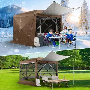 12x12 FT Pop Up Canopy Extendable Tent, Gazebos On Clearance with Removable Roof, Screened in Gazebo with sidewalls, Screen Tents Portable carpas para Patio for Outdoor Camping,Backyard,Brown 12x12 FT Pop Up Canopy Extendable Tent, Gazebos On Clearance with Removable Roof, Screened in Gazebo with sidewalls, Screen Tents Portable carpas para Patio for Outdoor Camping,Backyard,Brown
