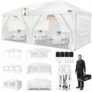 10x20 Pop Up Canopy with 6 Sidewalls, One Push Easy Setup, White 10x20 Pop Up Canopy with 6 Sidewalls, One Push Easy Setup, White