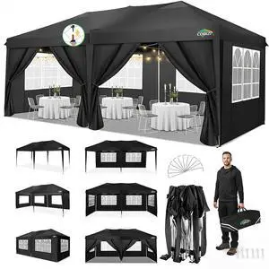 10x20 Pop Up Canopy with 6 Sidewalls, One Push Easy Setup, Black 10x20 Pop Up Canopy with 6 Sidewalls, One Push Easy Setup, Black