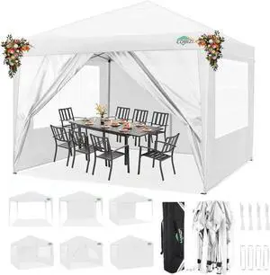 10x10 Pop Up Canopy with 4 Sidewalls, One Push Easy Setup, White 10x10 Pop Up Canopy with 4 Sidewalls, One Push Easy Setup, White
