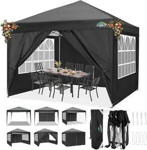 10x10 Pop Up Canopy with 4 Sidewalls, One Push Easy Setup, Black 10x10 Pop Up Canopy with 4 Sidewalls, One Push Easy Setup, Black